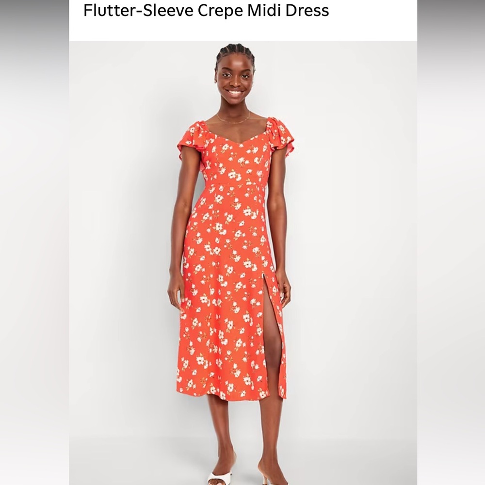 Old Navy Orange Floral Crepe Midi Dress